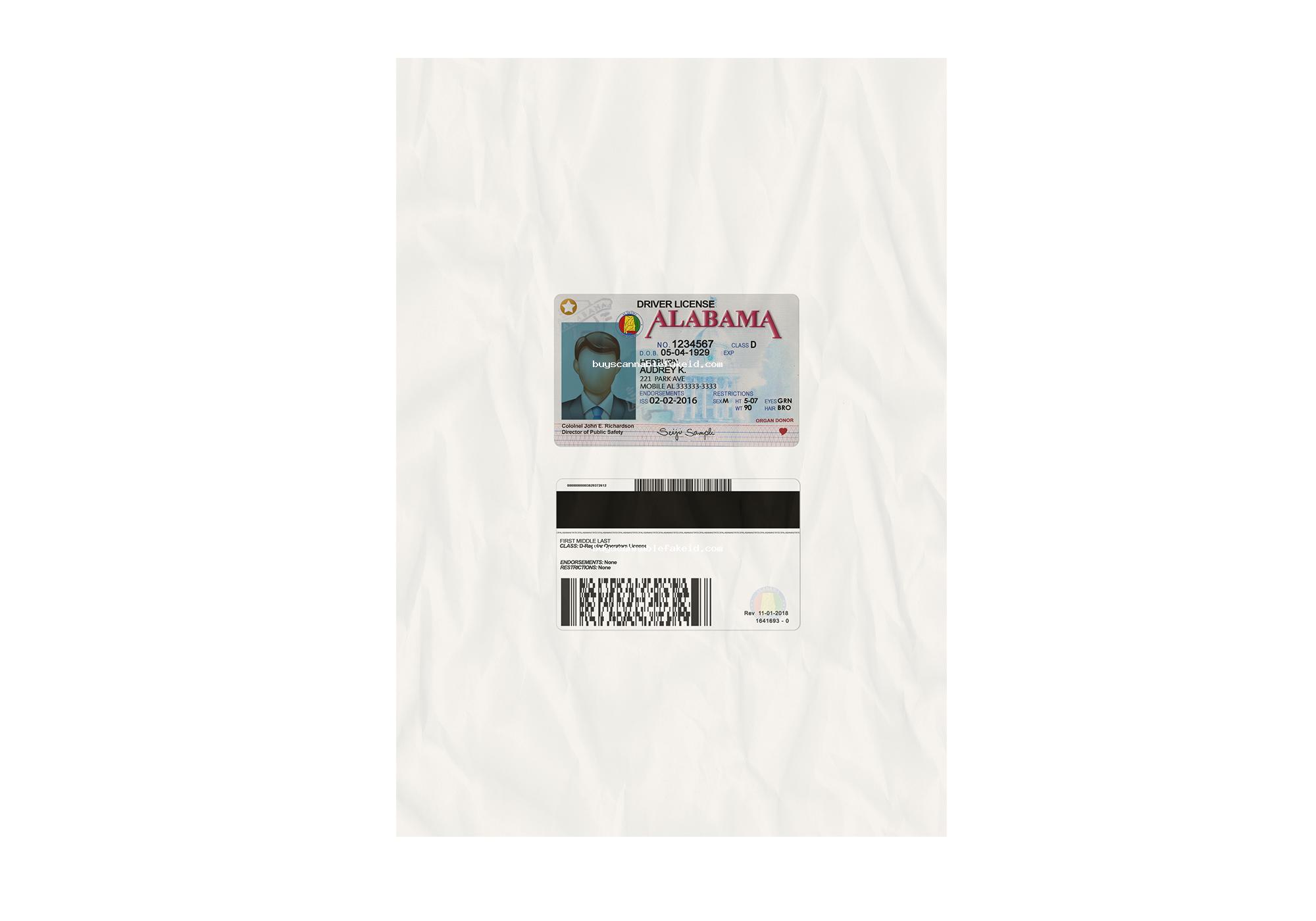 Alabama Drivers License Fake Scannable