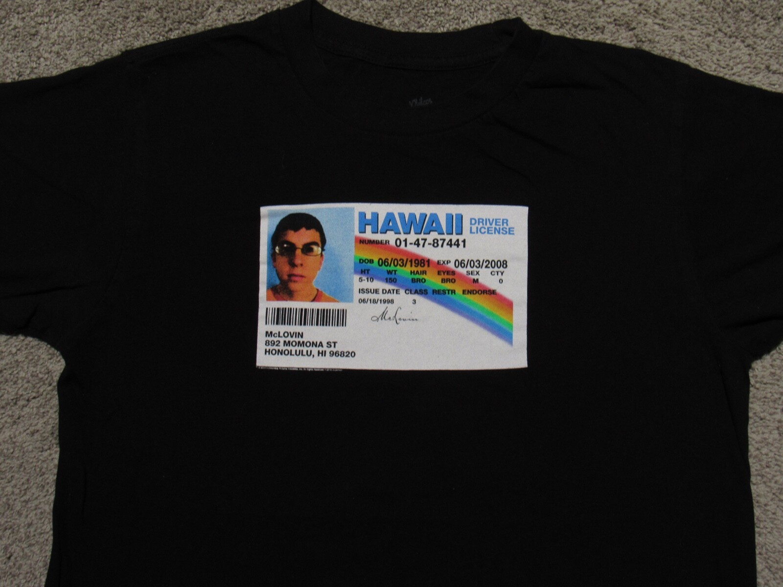 mclovin fake id t shirt